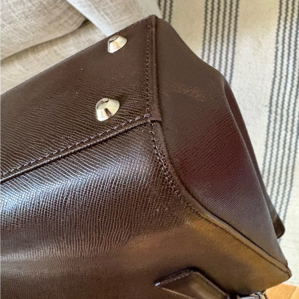 Burberry Chocolate Brown Leather Bag with Check Interior - Picture 11 of 15